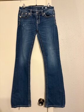 Miss Me Women's Blue Flare Jeans with Contrast Stitching
